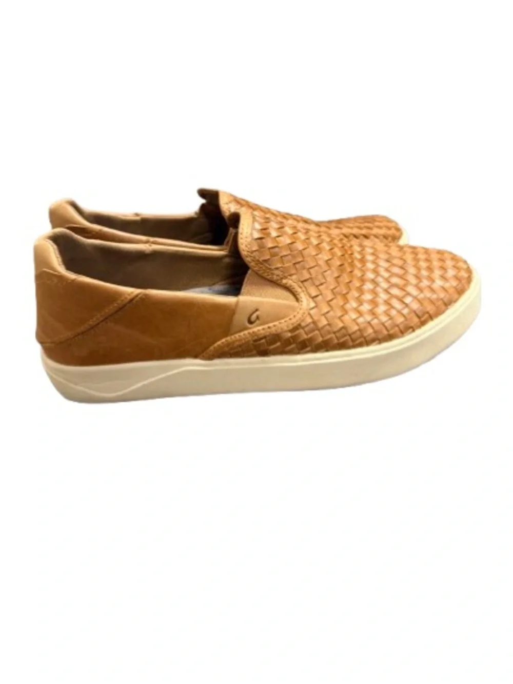 OluKai Lae‘ahi Lauhala Men’s 10 Fox Woven Leather Slip On Sneakers Shoes